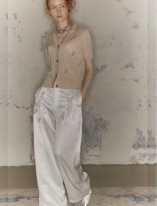 Satin Ember – Wrinkle-Resistant Embroidered Trousers