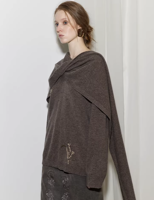 Autumn Whisper – Embroidered Cashmere-Blend V-Neck Knit Poncho