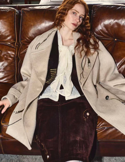 Heritage Glow – Beaded Double-Faced Wool Coat