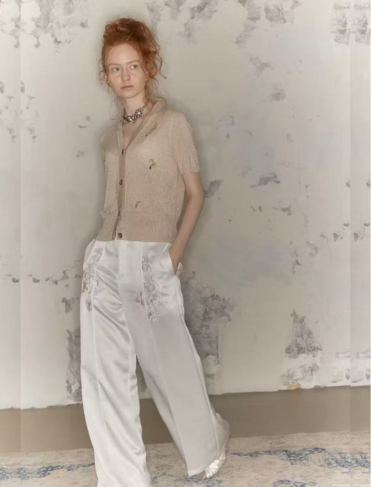 Satin Ember – Wrinkle-Resistant Embroidered Trousers