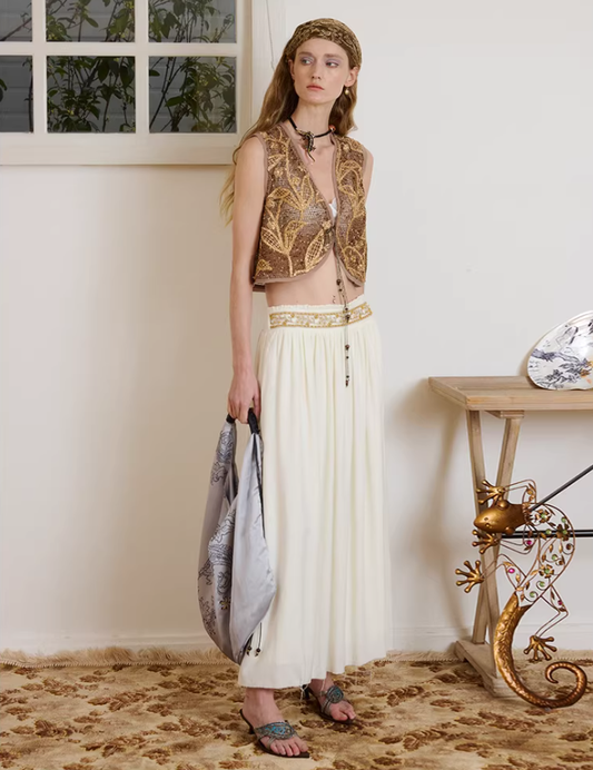 Gilded Vine – Metallic Thread Embroidered Vest