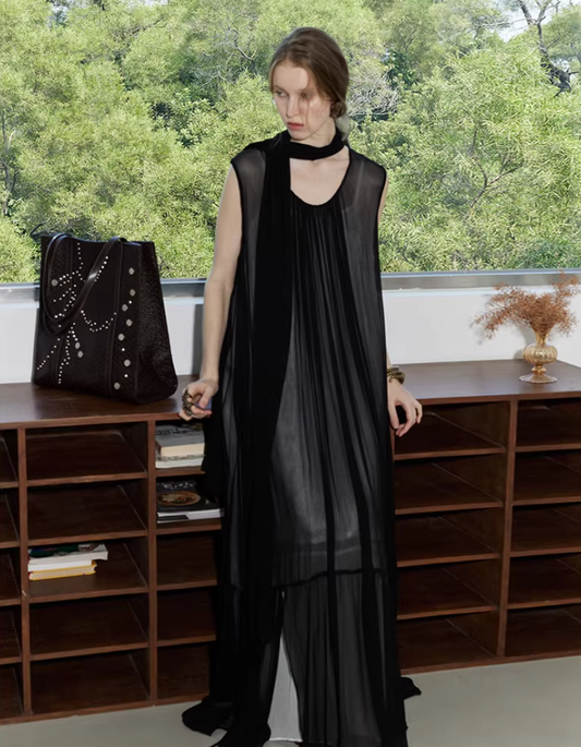 Monochrome Waltz – Contrast Two-Piece Maxi Dress