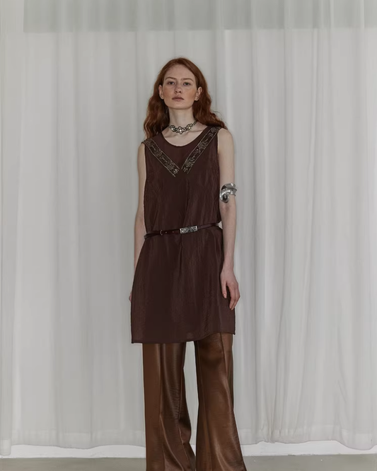 Umber Poise – Textured Acetate Embroidered Dress Set