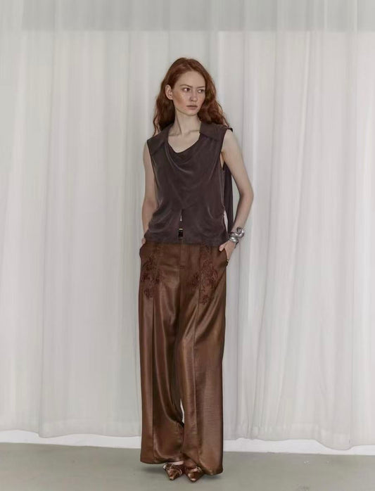 Satin Ember – Embroidered Fluid Trousers