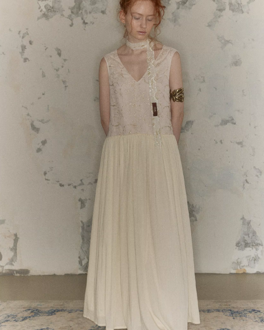 Golden Thread – Embroidered V-Neck Maxi Dress