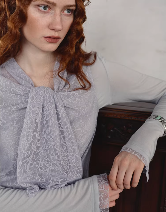 Soft Embrace – Lace-Trim Wool-Tencel Layered Top Set