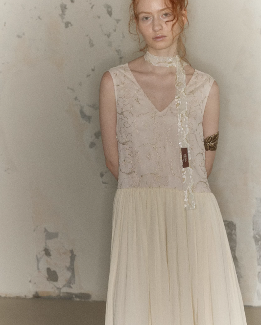 Golden Thread – Embroidered V-Neck Maxi Dress