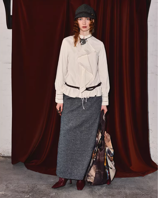 Royal Muse – Ruffled Collar Corduroy Blouse Jacket