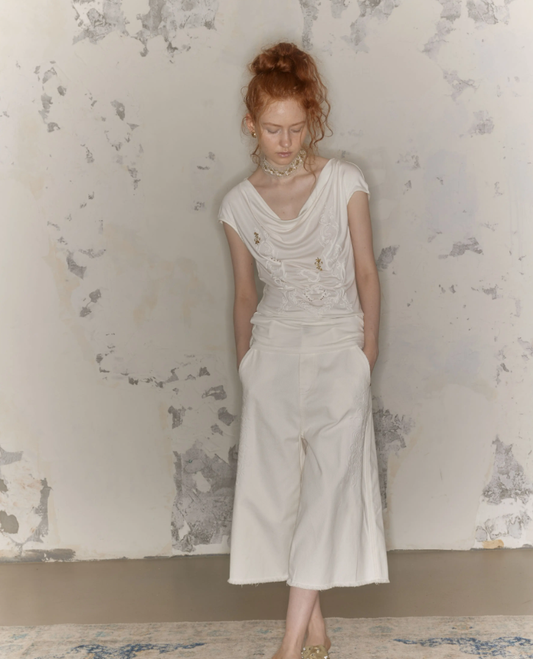 Velour Drape – Sculpted Cowl-Neck Tee