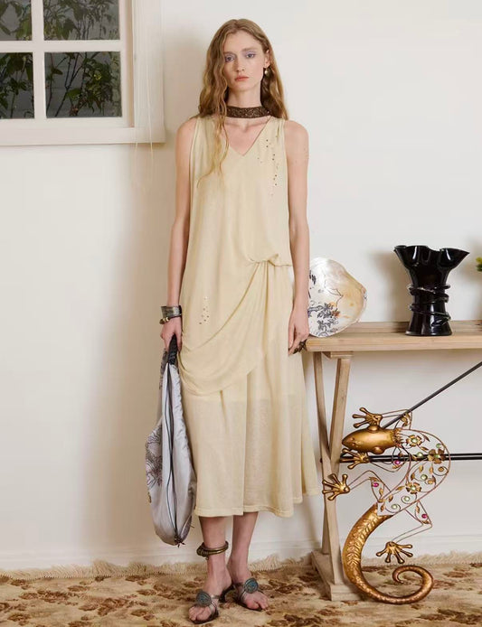Moon Drape – Beaded Cowl-Neck Dress