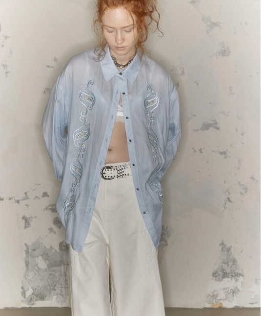 Azure Spark – Embroidered Linen-Tencel Summer Shirt