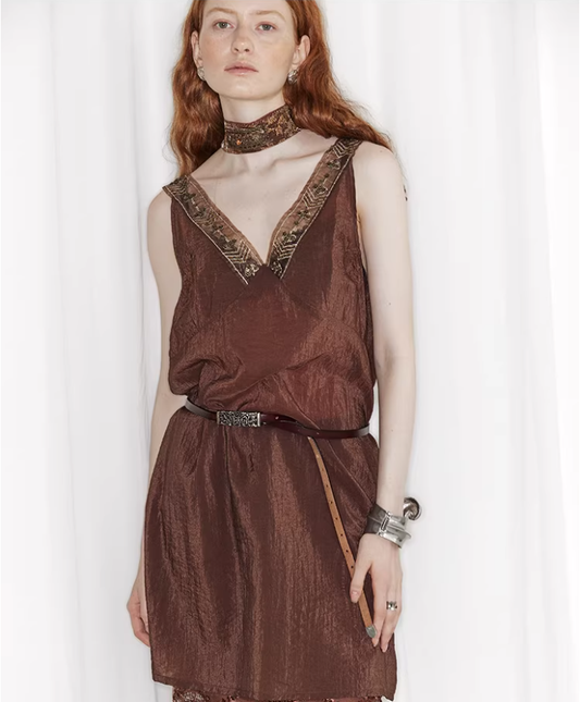 Umber Poise – Textured Acetate Embroidered Dress Set